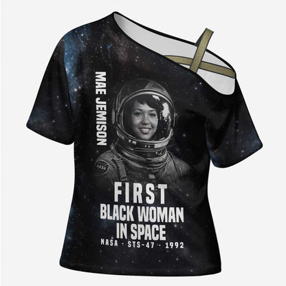 Mae Jemison Cross Shoulder Shirt with NASA Spacesuit Portrait, First Black Woman - African Pride
