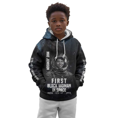 Mae Jemison Kid Hoodie with NASA Spacesuit Portrait, First Black Woman - African Pride