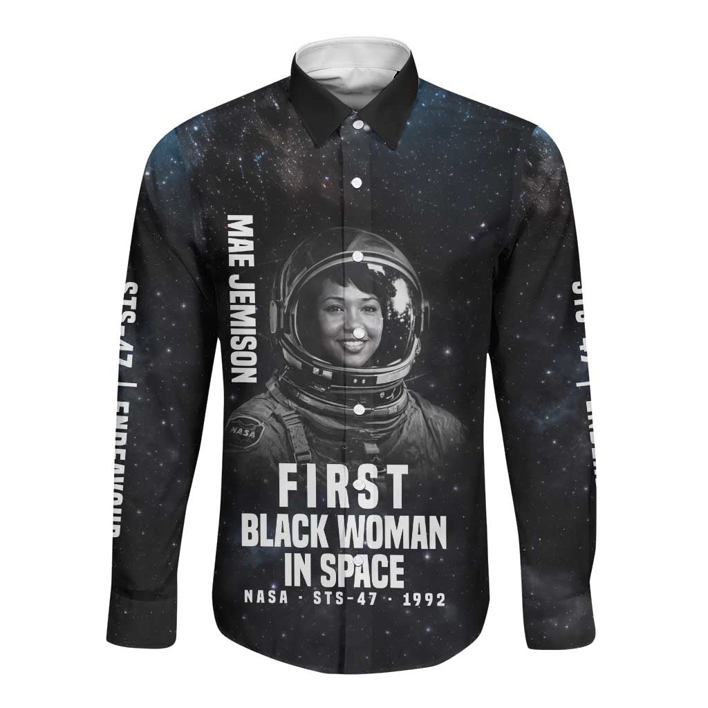 Mae Jemison Long Sleeve Button Shirt with NASA Spacesuit Portrait, First Black Woman - African Pride