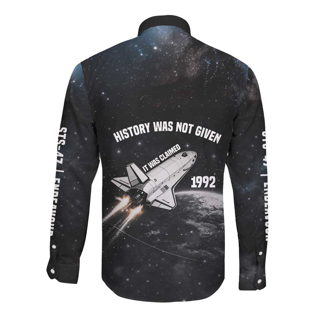 Mae Jemison Long Sleeve Button Shirt with NASA Spacesuit Portrait, First Black Woman - African Pride