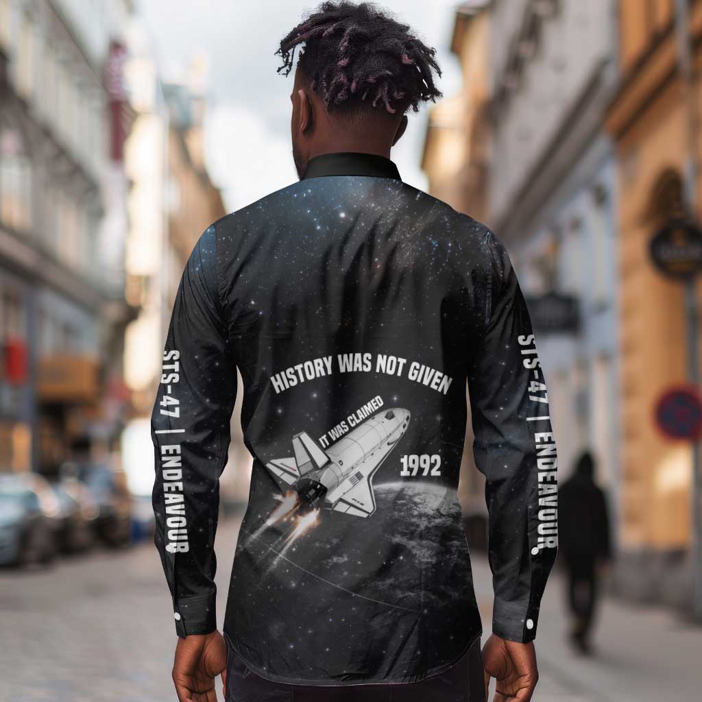 Mae Jemison Long Sleeve Button Shirt with NASA Spacesuit Portrait, First Black Woman - African Pride