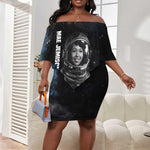 Mae Jemison Off Shoulder Short Dress with NASA Spacesuit Portrait, First Black Woman - African Pride