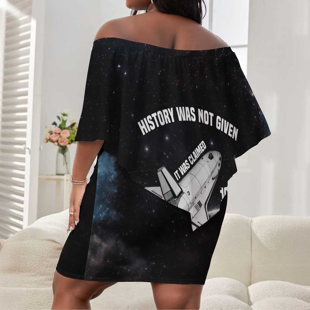 Mae Jemison Off Shoulder Short Dress with NASA Spacesuit Portrait, First Black Woman - African Pride