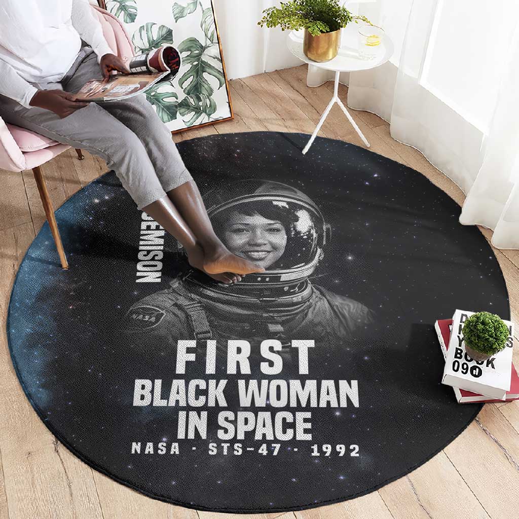 Mae Jemison Round Carpet with NASA Spacesuit Portrait, First Black Woman - African Pride