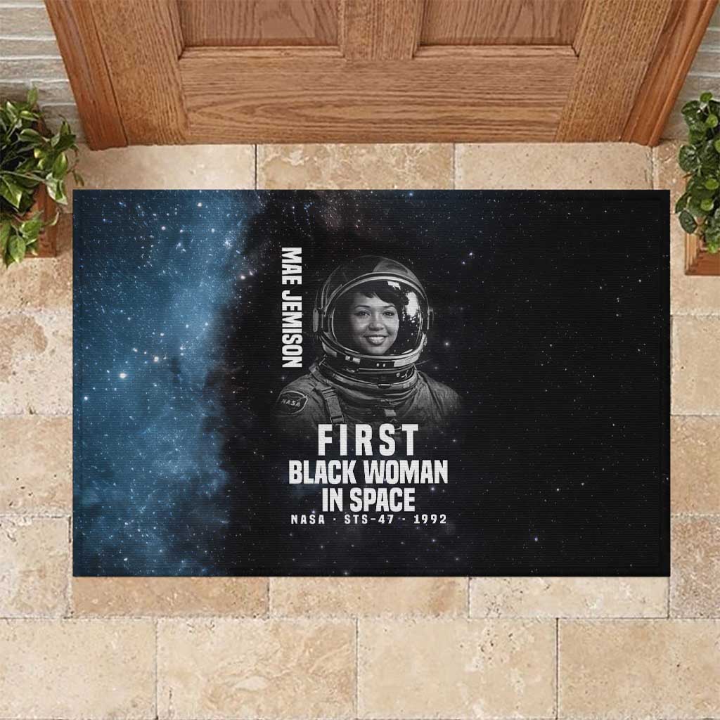 Mae Jemison Rubber Doormat with NASA Spacesuit Portrait, First Black Woman - African Pride