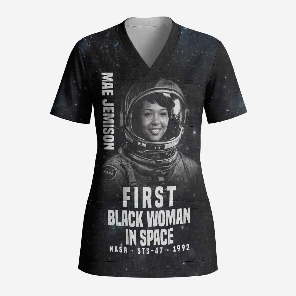 Mae Jemison Scrub Top with NASA Spacesuit Portrait, First Black Woman - African Pride