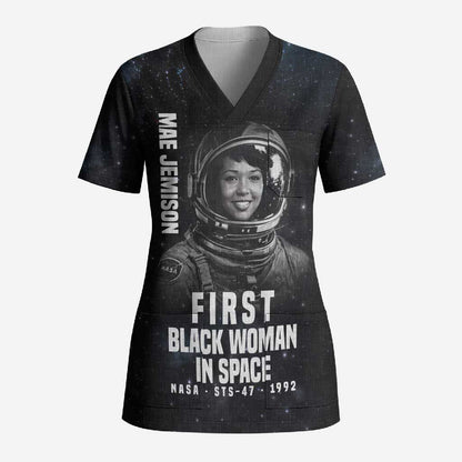 Mae Jemison Scrub Top with NASA Spacesuit Portrait, First Black Woman - African Pride