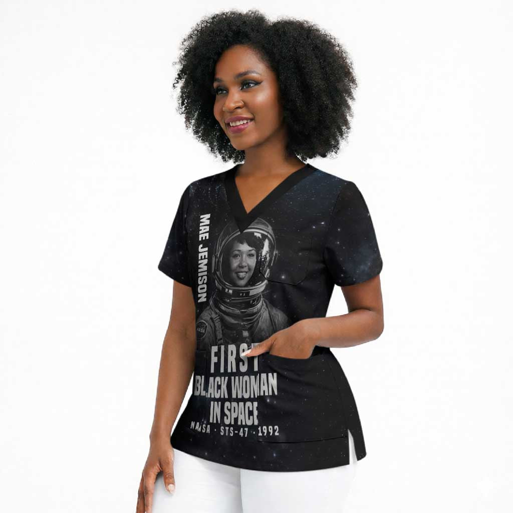 Mae Jemison Scrub Top with NASA Spacesuit Portrait, First Black Woman - African Pride