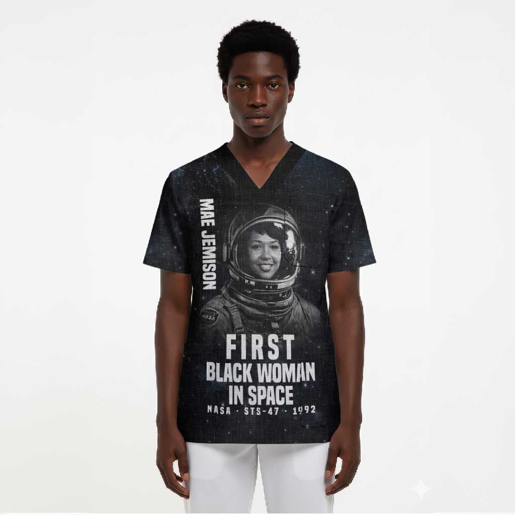 Mae Jemison Scrub Top with NASA Spacesuit Portrait, First Black Woman - African Pride