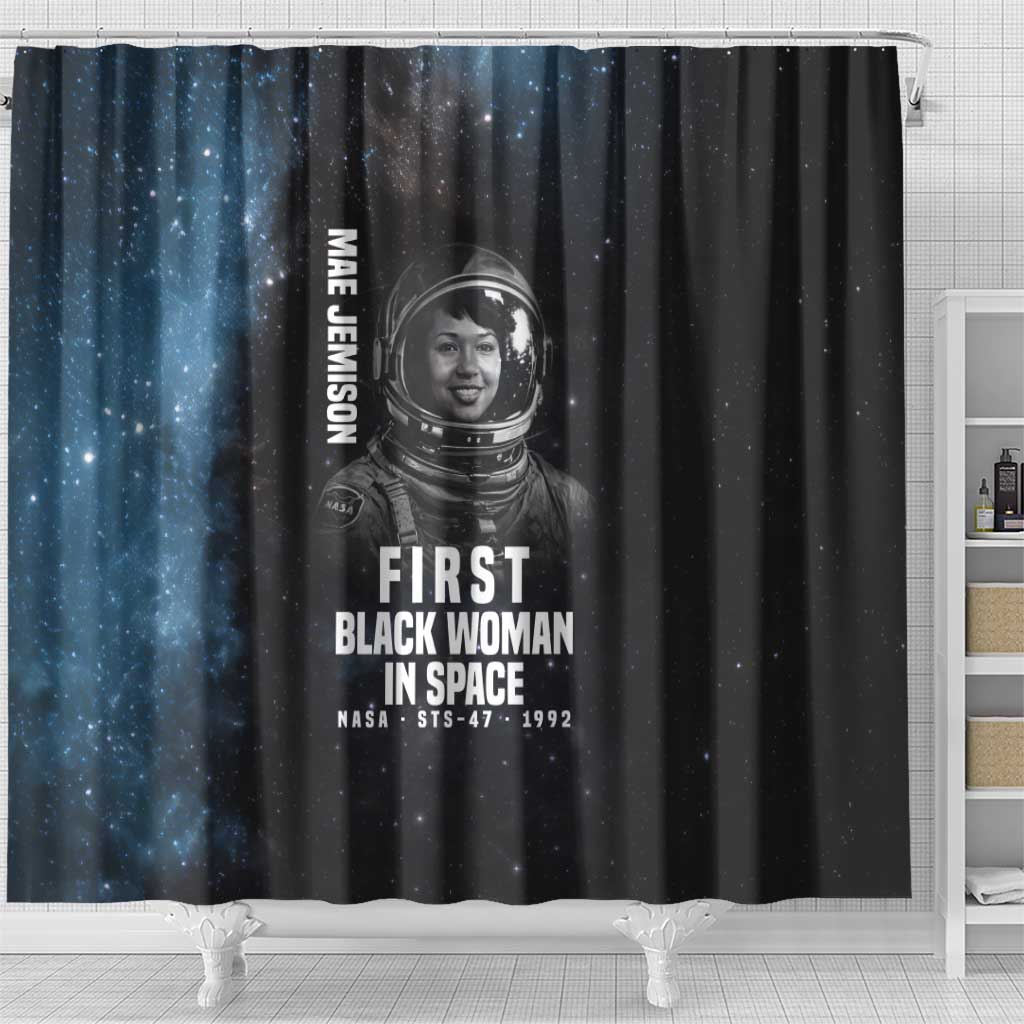 Mae Jemison Shower Curtain with NASA Spacesuit Portrait, First Black Woman - African Pride
