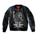 Mae Jemison Sleeve Zip Bomber Jacket with NASA Spacesuit Portrait, First Black Woman - African Pride