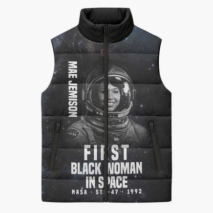Mae Jemison Sleeveless Puffer Jacket with NASA Spacesuit Portrait, First Black Woman - African Pride