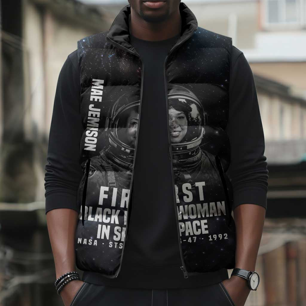 Mae Jemison Sleeveless Puffer Jacket with NASA Spacesuit Portrait, First Black Woman - African Pride