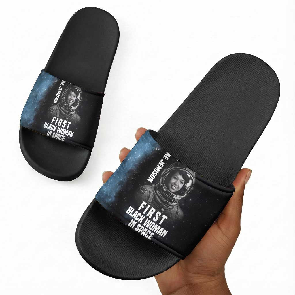 Mae Jemison Slide Sandals with NASA Spacesuit Portrait, First Black Woman - African Pride