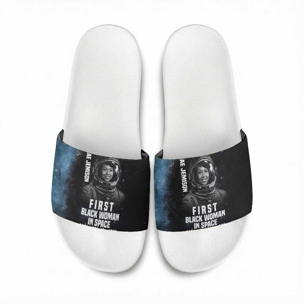 Mae Jemison Slide Sandals with NASA Spacesuit Portrait, First Black Woman - African Pride