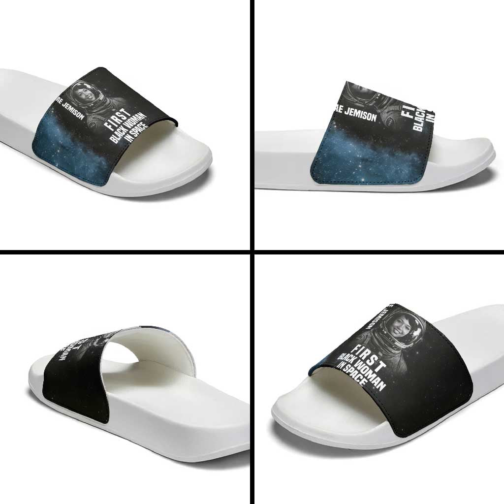 Mae Jemison Slide Sandals with NASA Spacesuit Portrait, First Black Woman - African Pride