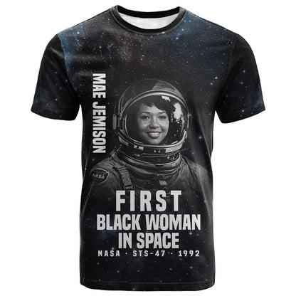 Mae Jemison T shirt with NASA Spacesuit Portrait, First Black Woman - African Pride