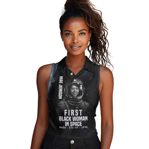 Mae Jemison Women Sleeveless Polo Shirt with NASA Spacesuit Portrait, First Black Woman - African Pride