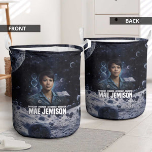 Mae Jemison Laundry Basket with Space Portrait Design, Science Has No Boundaries Quote and DNA Book Elements - African Pride