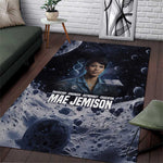 Mae Jemison Area Rug with Space Portrait Design, Science Has No Boundaries Quote and DNA Book Elements - African Pride