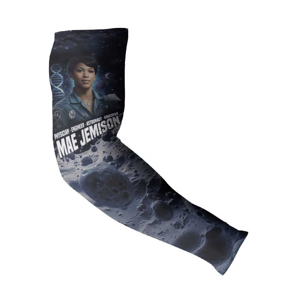 Mae Jemison Arm Sleeves with Space Portrait Design, Science Has No Boundaries Quote and DNA Book Elements - African Pride