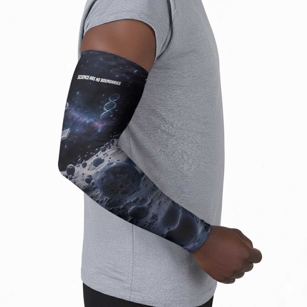 Mae Jemison Arm Sleeves with Space Portrait Design, Science Has No Boundaries Quote and DNA Book Elements - African Pride