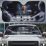 Mae Jemison Auto Sun Shade with Space Portrait Design, Science Has No Boundaries Quote and DNA Book Elements - African Pride