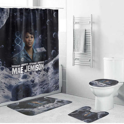 Mae Jemison Bathroom Set with Space Portrait Design, Science Has No Boundaries Quote and DNA Book Elements - African Pride