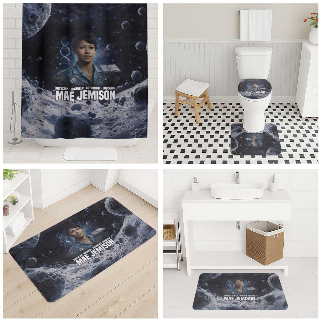 Mae Jemison Bathroom Set with Space Portrait Design, Science Has No Boundaries Quote and DNA Book Elements - African Pride
