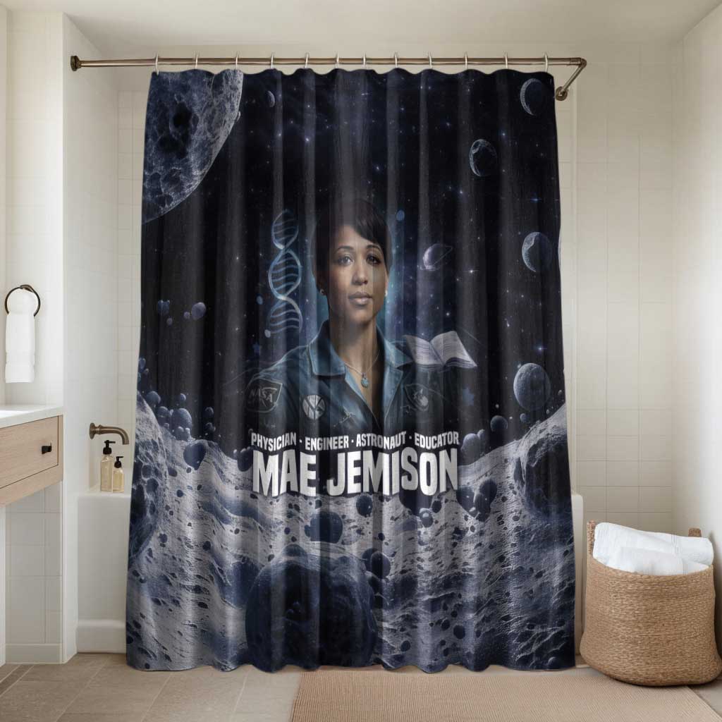 Mae Jemison Bathroom Set with Space Portrait Design, Science Has No Boundaries Quote and DNA Book Elements - African Pride