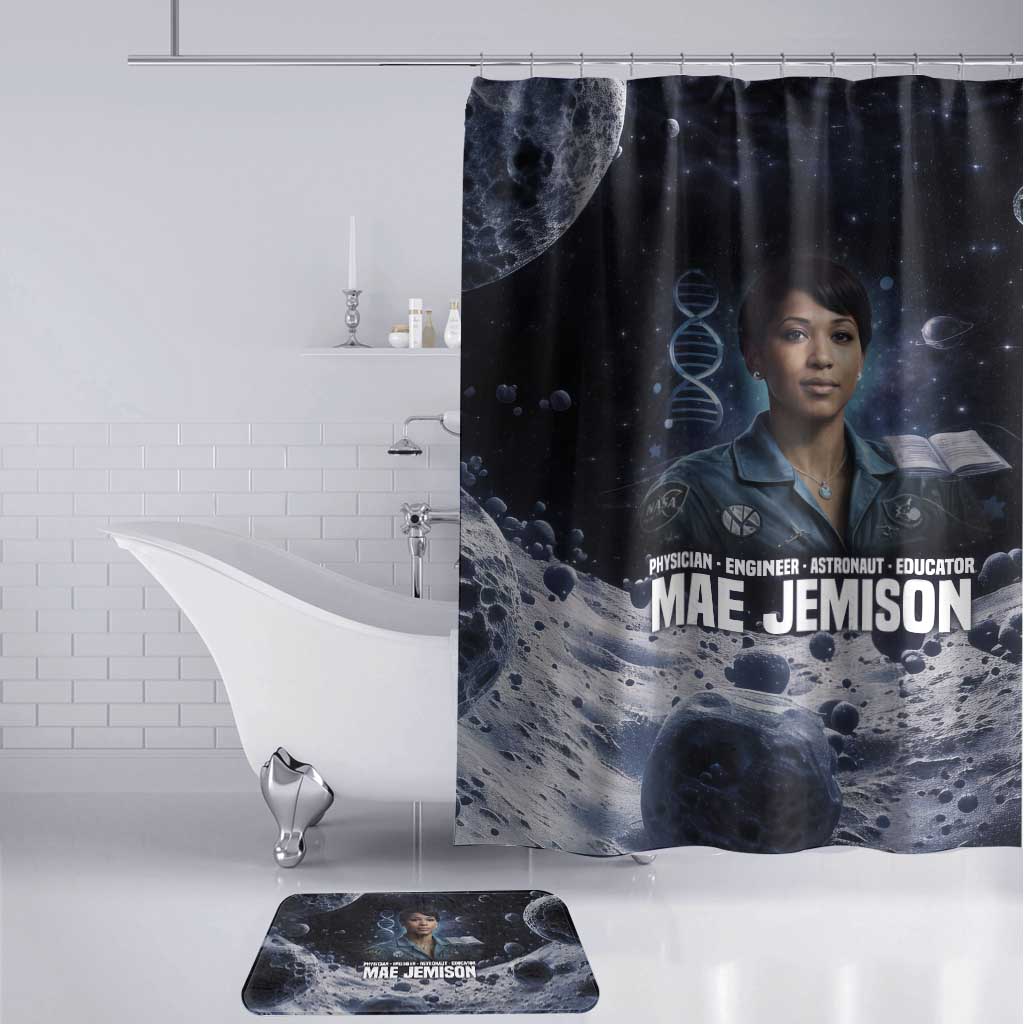 Mae Jemison Bathroom Set with Space Portrait Design, Science Has No Boundaries Quote and DNA Book Elements - African Pride
