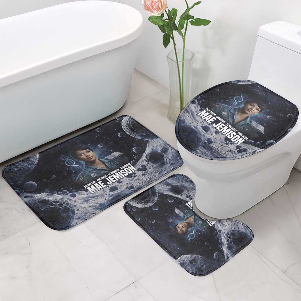 Mae Jemison Bathroom Set with Space Portrait Design, Science Has No Boundaries Quote and DNA Book Elements - African Pride