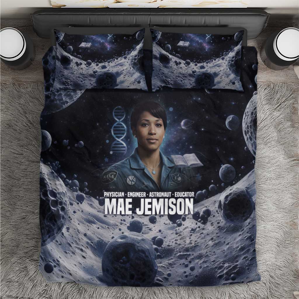 Mae Jemison Bedding Set with Space Portrait Design, Science Has No Boundaries Quote and DNA Book Elements - African Pride
