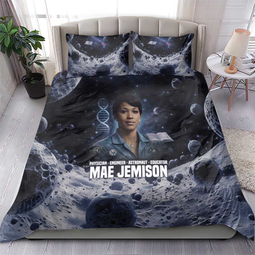 Mae Jemison Bedding Set with Space Portrait Design, Science Has No Boundaries Quote and DNA Book Elements - African Pride