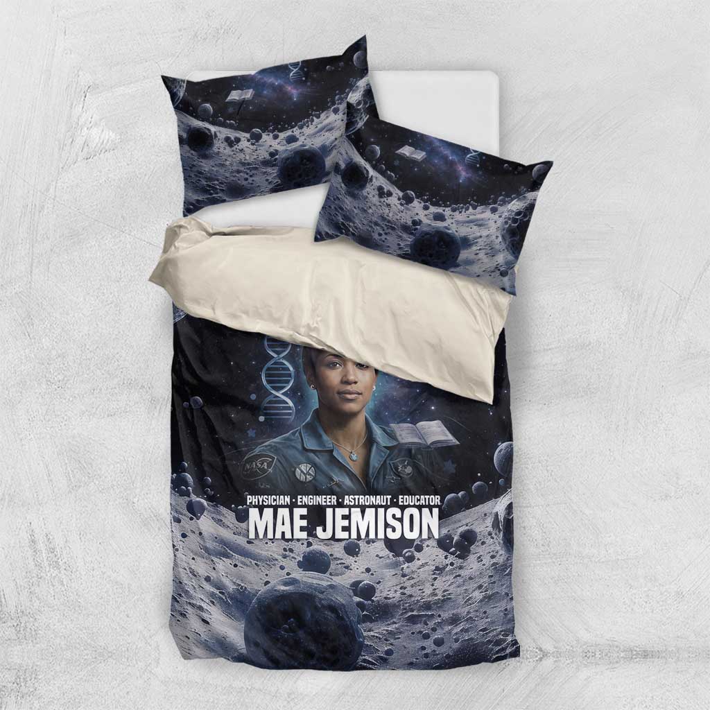 Mae Jemison Bedding Set with Space Portrait Design, Science Has No Boundaries Quote and DNA Book Elements - African Pride
