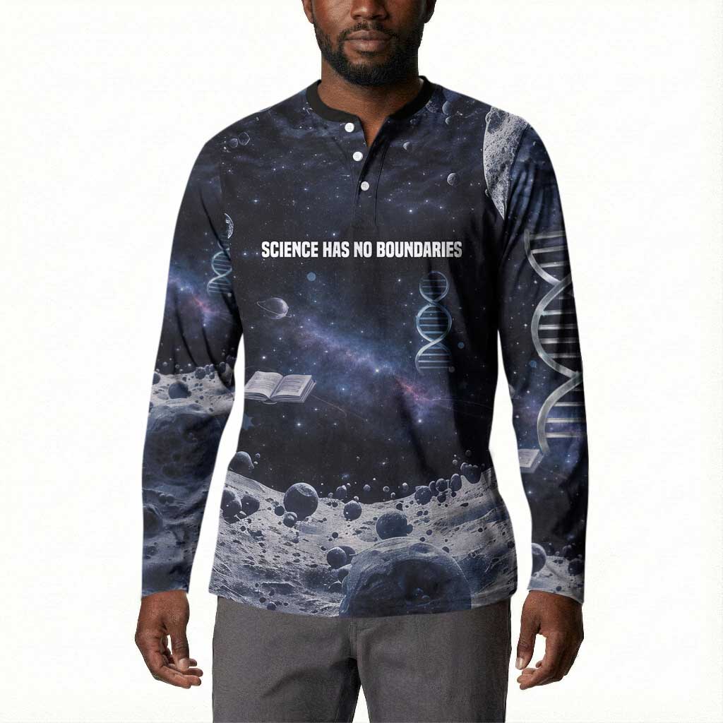 Mae Jemison Button Sweatshirt with Space Portrait Design, Science Has No Boundaries Quote and DNA Book Elements