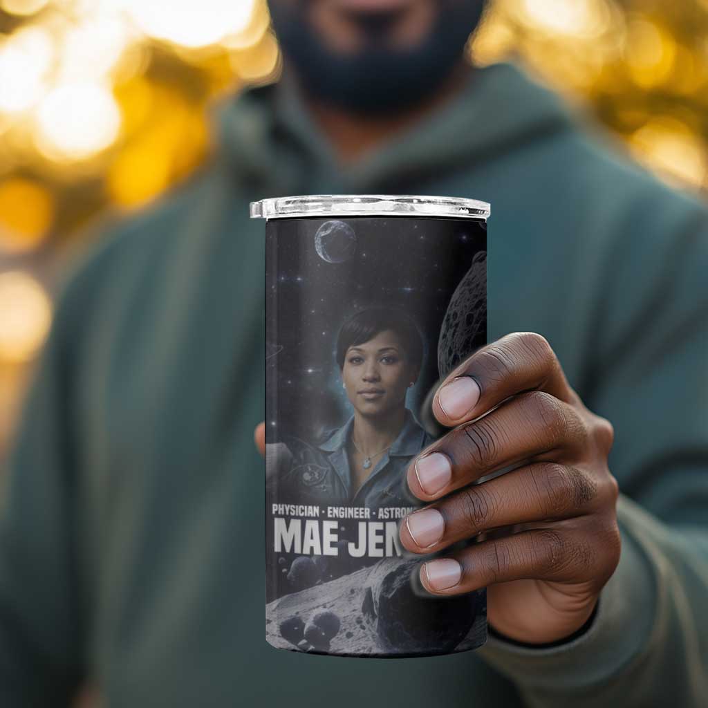 Mae Jemison 4 in 1 Can Cooler Tumbler with Space Portrait Design, Science Has No Boundaries Quote and DNA Book Elements - African Pride