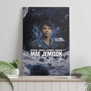 Mae Jemison Canvas Wall Art with Space Portrait Design, Science Has No Boundaries Quote and DNA Book Elements - African Pride
