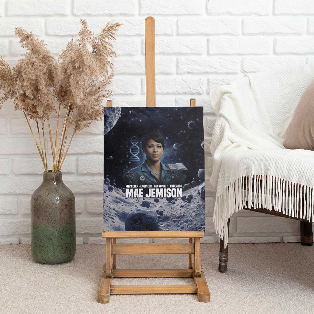 Mae Jemison Canvas Wall Art with Space Portrait Design, Science Has No Boundaries Quote and DNA Book Elements - African Pride