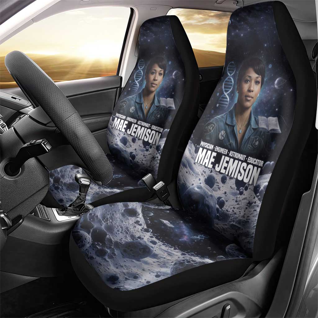Mae Jemison Car Seat Cover with Space Portrait Design, Science Has No Boundaries Quote and DNA Book Elements - African Pride