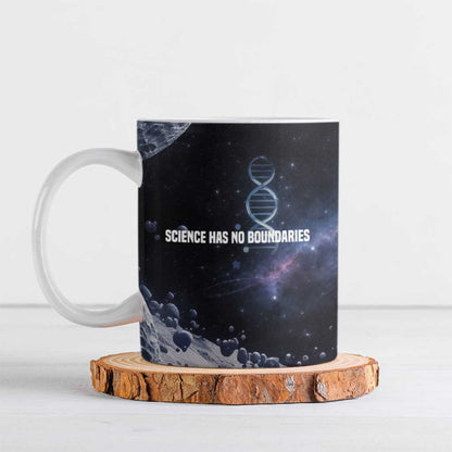 Mae Jemison Ceramic Mug with Space Portrait Design, Science Has No Boundaries Quote and DNA Book Elements - African Pride