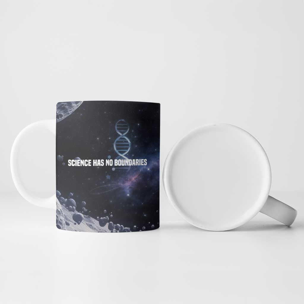 Mae Jemison Ceramic Mug with Space Portrait Design, Science Has No Boundaries Quote and DNA Book Elements - African Pride