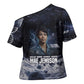 Mae Jemison Cross Shoulder Shirt with Space Portrait Design, Science Has No Boundaries Quote and DNA Book Elements - African Pride