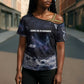 Mae Jemison Cross Shoulder Shirt with Space Portrait Design, Science Has No Boundaries Quote and DNA Book Elements - African Pride