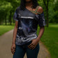 Mae Jemison Cross Shoulder Shirt with Space Portrait Design, Science Has No Boundaries Quote and DNA Book Elements - African Pride