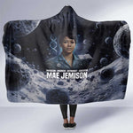 Mae Jemison Hooded Blanket with Space Portrait Design, Science Has No Boundaries Quote and DNA Book Elements - African Pride