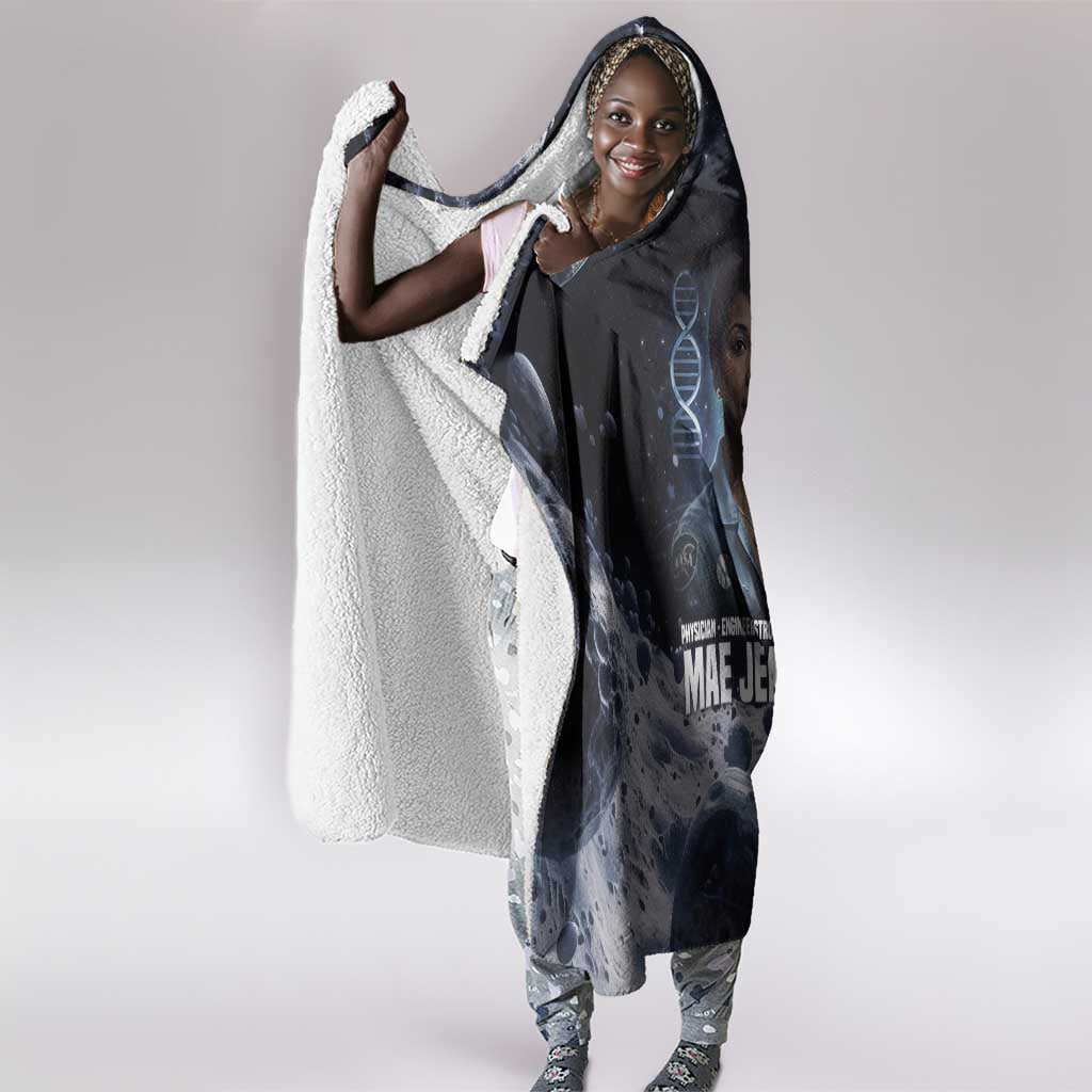 Mae Jemison Hooded Blanket with Space Portrait Design, Science Has No Boundaries Quote and DNA Book Elements - African Pride