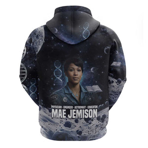 Mae Jemison Hoodie with Space Portrait Design, Science Has No Boundaries Quote and DNA Book Elements - African Pride