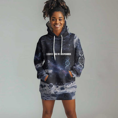 Mae Jemison Hoodie Dress with Space Portrait Design, Science Has No Boundaries Quote and DNA Book Elements - African Pride