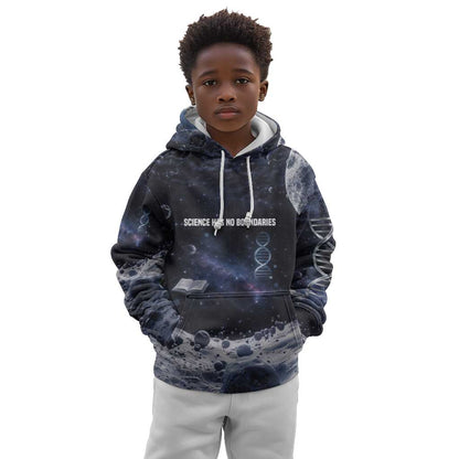 Mae Jemison Kid Hoodie with Space Portrait Design, Science Has No Boundaries Quote and DNA Book Elements - African Pride